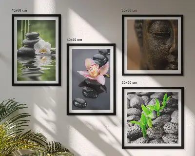 Galería de pared composición de Buda con flores zen pacíficas