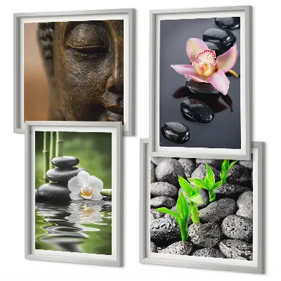 Galería de pared composición de Buda con flores zen pacíficas
