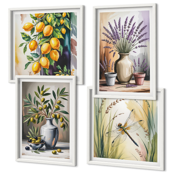 Set de 4 cuadros para salón Flores de olivo en jarrones naturaleza
