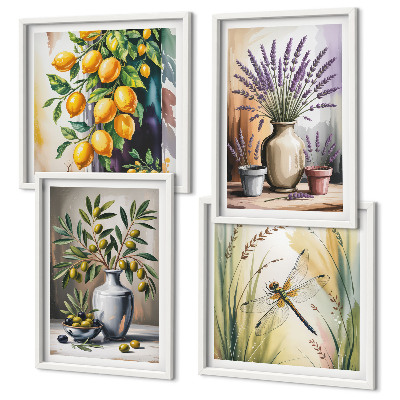 Set de 4 cuadros para salón Flores de olivo en jarrones naturaleza