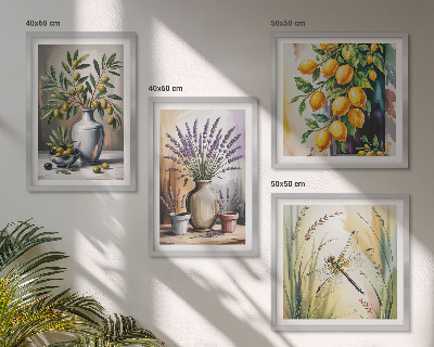 Set de 4 cuadros para salón Flores de olivo en jarrones naturaleza
