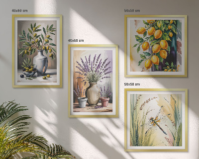 Set de 4 cuadros para salón Flores de olivo en jarrones naturaleza