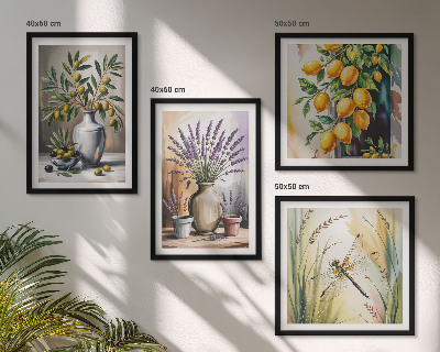 Set de 4 cuadros para salón Flores de olivo en jarrones naturaleza