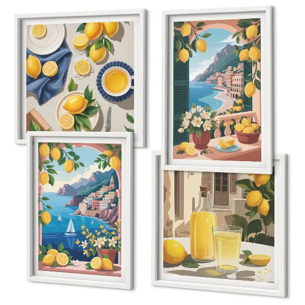 Galería de pared ventana al mar con limones italianos