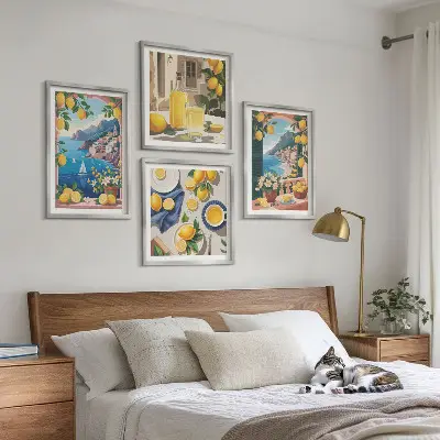 Galería de pared ventana al mar con limones italianos