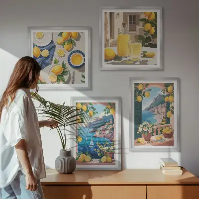 Galería de pared ventana al mar con limones italianos
