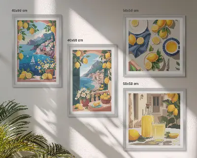 Galería de pared ventana al mar con limones italianos