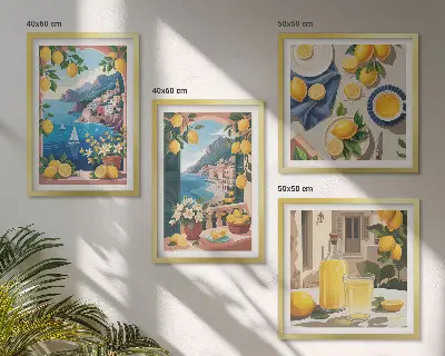 Galería de pared ventana al mar con limones italianos
