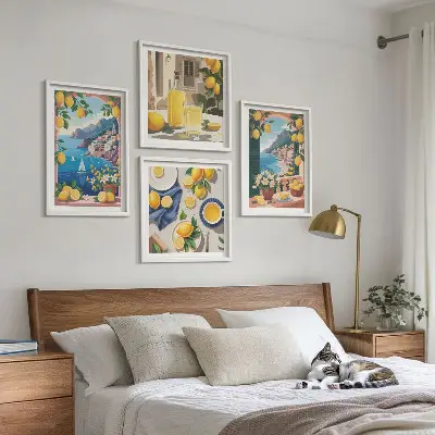 Galería de pared ventana al mar con limones italianos