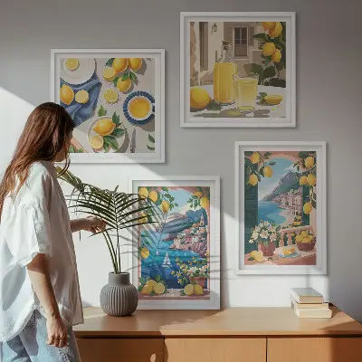 Galería de pared ventana al mar con limones italianos