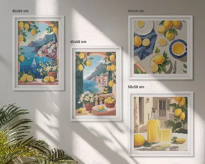 Galería de pared ventana al mar con limones italianos