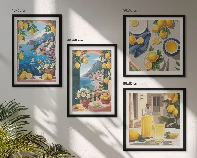 Galería de pared ventana al mar con limones italianos