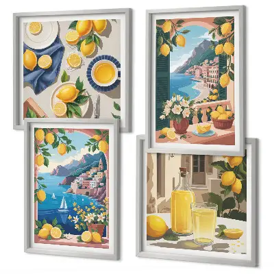 Galería de pared ventana al mar con limones italianos