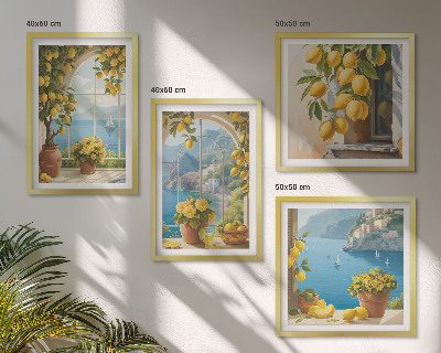 Set de cuadros modernos para salón Paisajes marinos, limones, ventanas