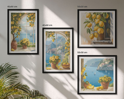 Set de cuadros modernos para salón Paisajes marinos, limones, ventanas