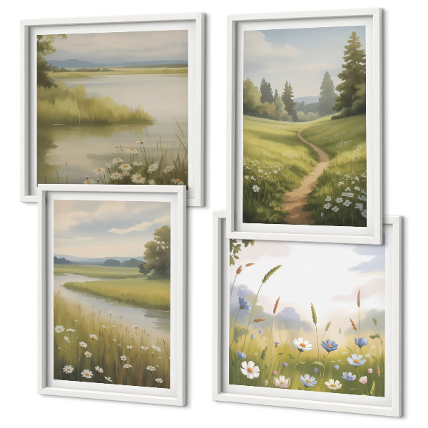 Galería de pared Paisaje primaveral de pradera ribereña