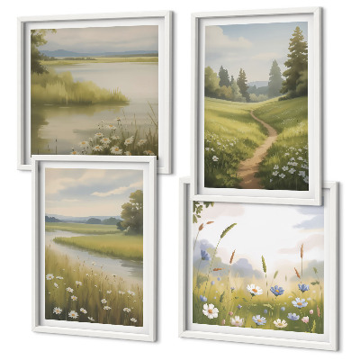 Galería de pared Paisaje primaveral de pradera ribereña