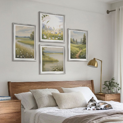 Galería de pared Paisaje primaveral de pradera ribereña