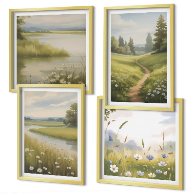 Galería de pared Paisaje primaveral de pradera ribereña