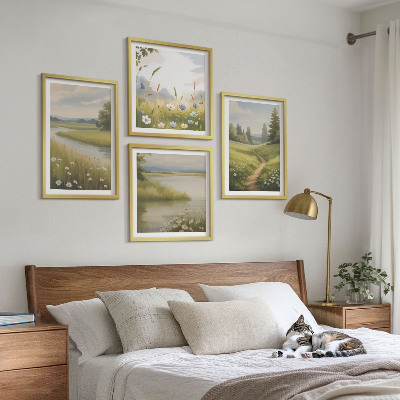 Galería de pared Paisaje primaveral de pradera ribereña