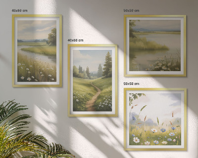 Galería de pared Paisaje primaveral de pradera ribereña