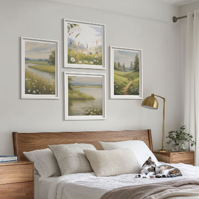 Galería de pared Paisaje primaveral de pradera ribereña