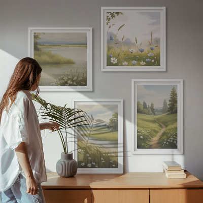 Galería de pared Paisaje primaveral de pradera ribereña