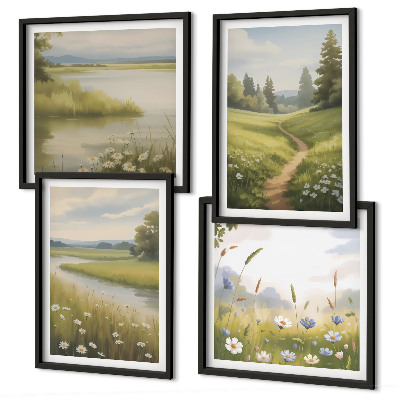 Galería de pared Paisaje primaveral de pradera ribereña