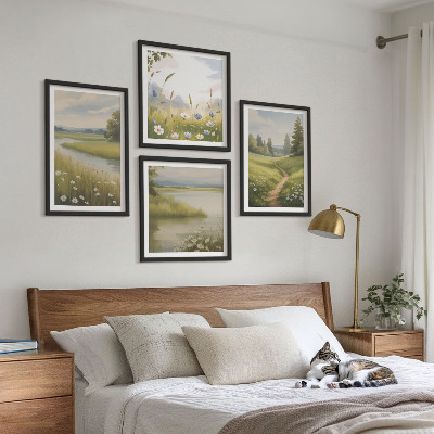 Galería de pared Paisaje primaveral de pradera ribereña
