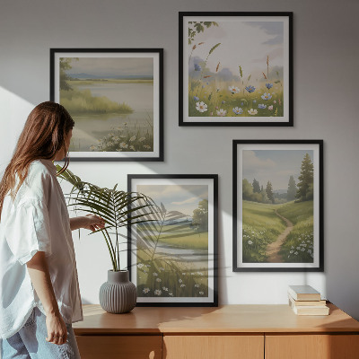 Galería de pared Paisaje primaveral de pradera ribereña