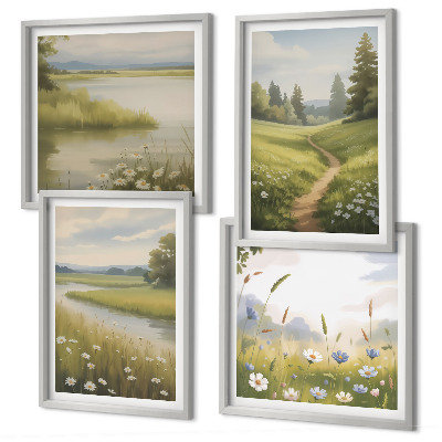 Galería de pared Paisaje primaveral de pradera ribereña