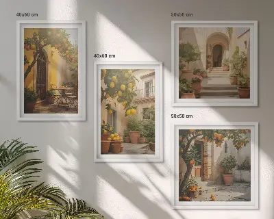 Set de 4 cuadros para salón de patio con árboles cítricos