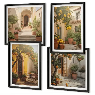 Set de 4 cuadros para salón de patio con árboles cítricos