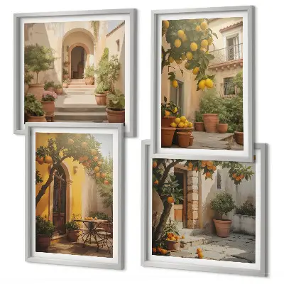 Set de 4 cuadros para salón de patio con árboles cítricos