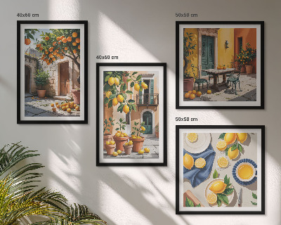 Set de cuadros modernos para salón Árboles cítricos en un jardín soleado