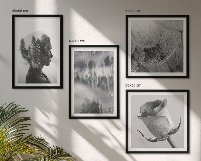 Set de 4 cuadros para salón Retrato de una mujer entre la niebla del bosque