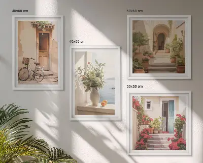 Set de cuadros modernos para salón con diseño de encantadoras calles junto al mar