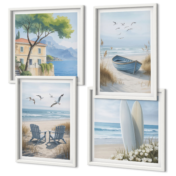 Galería de pared tablas de playa surf barco pájaros