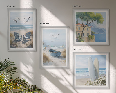 Galería de pared tablas de playa surf barco pájaros
