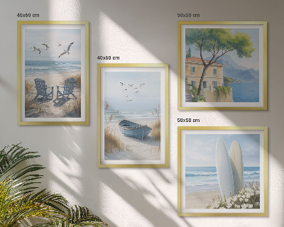 Galería de pared tablas de playa surf barco pájaros
