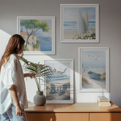 Galería de pared tablas de playa surf barco pájaros