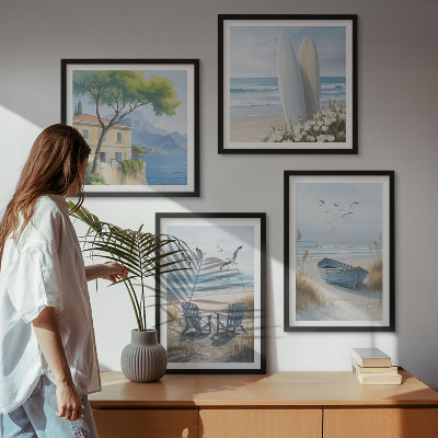 Galería de pared tablas de playa surf barco pájaros