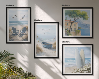 Galería de pared tablas de playa surf barco pájaros