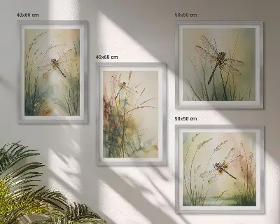 Set de cuadros modernos para salón con diseño de libélulas sobre el agua