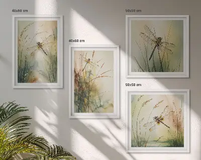 Set de cuadros modernos para salón con diseño de libélulas sobre el agua