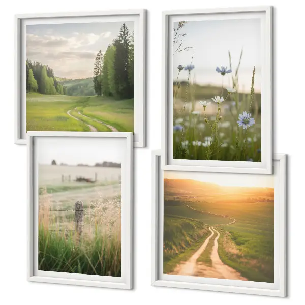 Set de cuadros modernos con paisajes de naturaleza y campos bajo el sol