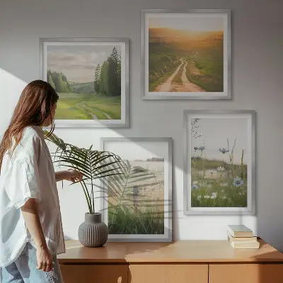 Set de cuadros modernos con paisajes de naturaleza y campos bajo el sol