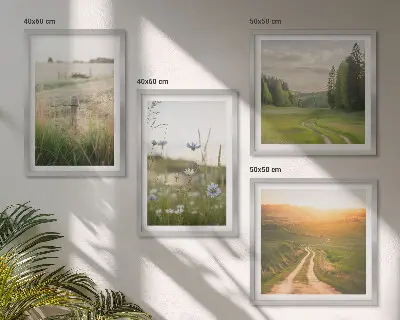 Set de cuadros modernos con paisajes de naturaleza y campos bajo el sol