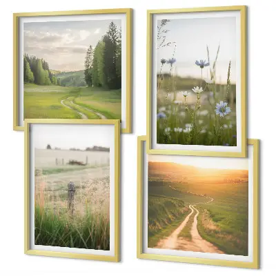 Set de cuadros modernos con paisajes de naturaleza y campos bajo el sol