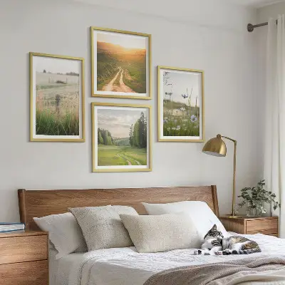 Set de cuadros modernos con paisajes de naturaleza y campos bajo el sol